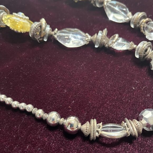 Chico's Long Chunky Beaded Necklace Silver Tone Citrine-Like Stones Crystal - Picture 9 of 11